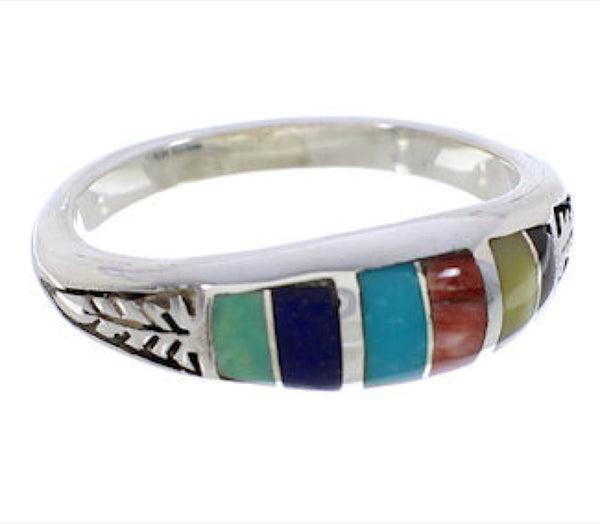 Genuine Sterling Silver Multicolor Inlay Ring Size 5-3/4 UX35282